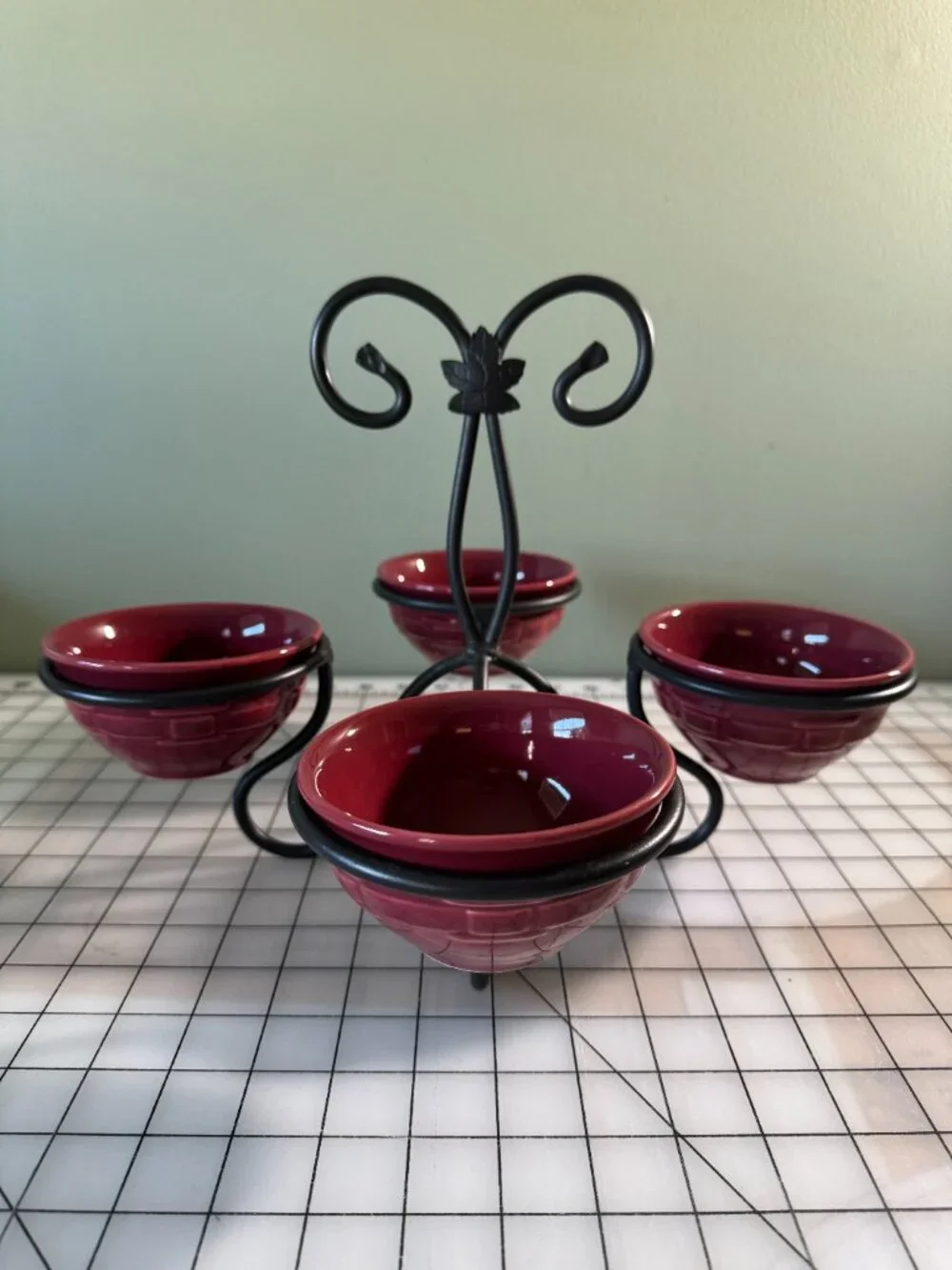 Longaberger Paprika Red Dessert & Condiment Bowl Caddy Set